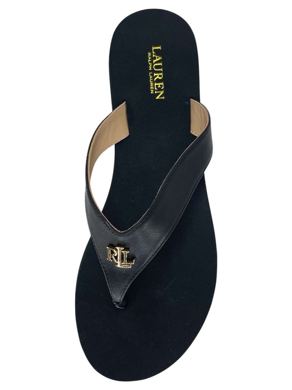 Lauren Ralph Lauren Regina Black Nappa Leather Womens Thong Sandals Size 10M - Picture 7 of 10